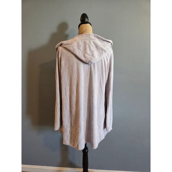 Barefoot Dreams cozychic ultra lite hooded cardigan dove grey long open front S - Picture 2 of 4